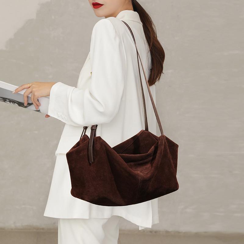 INS autumn/winter genuine leather large-capacity shoulder bag, suede underarm cowhide for commuting, high-end women's tote bag