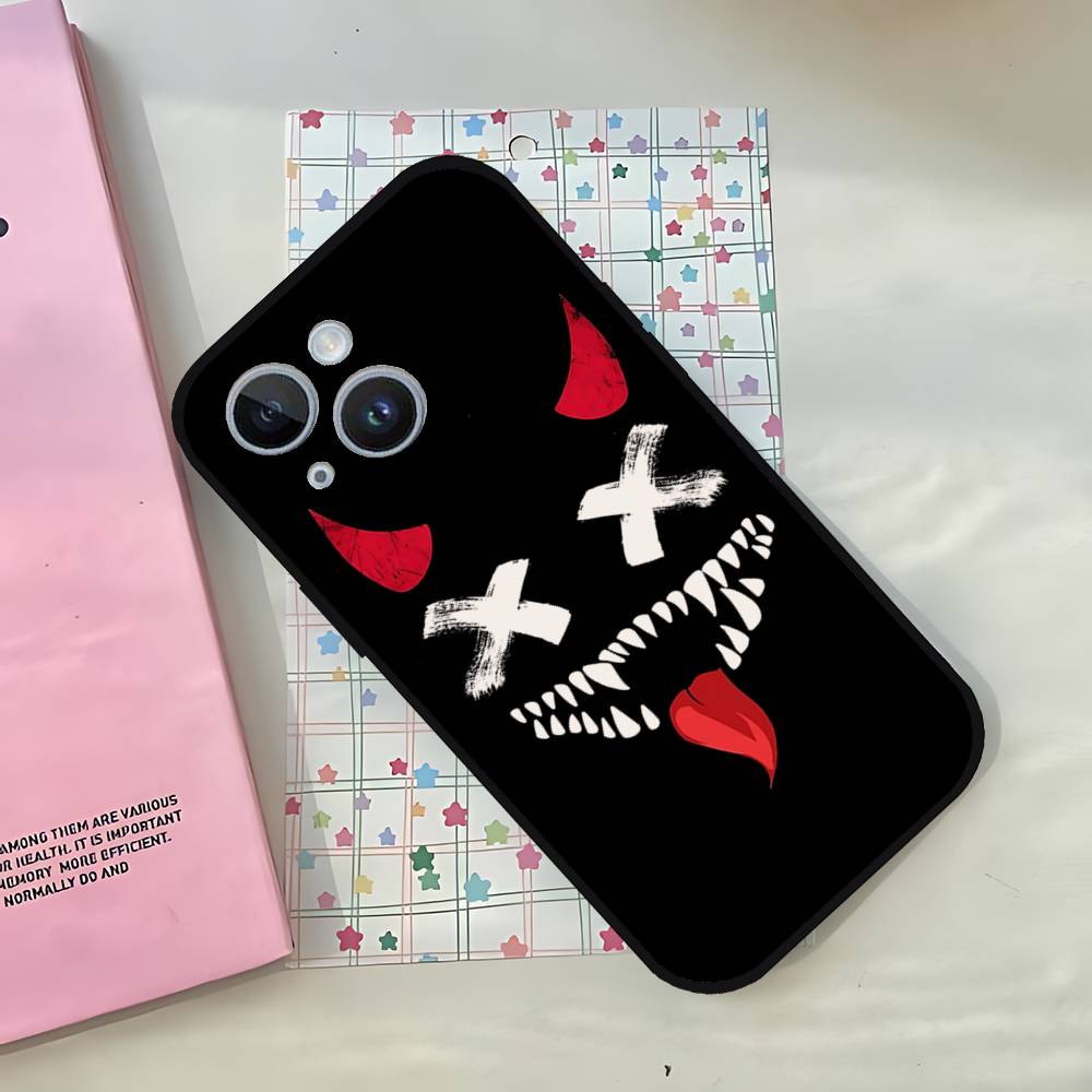 D-Devils-faces-S Phone Case For IPhone 1716 15 14 13 Pro Max 11 12 Mini X Xs XR Black Silicone Cover