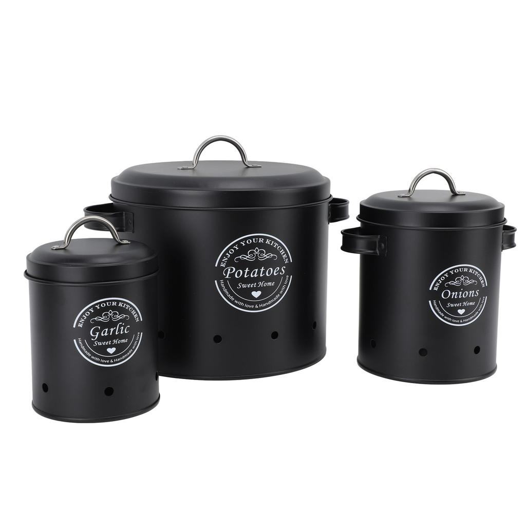 3 PCS Poubelle de Rangement pour Pommes de Terre et Oignons Acier au Carbone Style Ferme Support pour Pommes de Terre Récipients de Rangement de Cuisine Bocal Contenants pour Plan de Travail