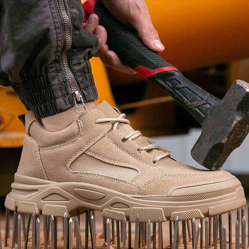 Oulylan Male Non Skid Safety Shoes Puncture-proof Lace Up Work Boots Steel Toe Anti-smash Sneakers Male Cowhide Labor Footwear