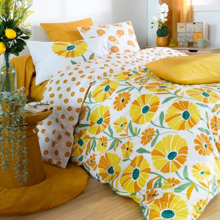 Housse de couette en percale de coton motif floral 220 x 240 cm