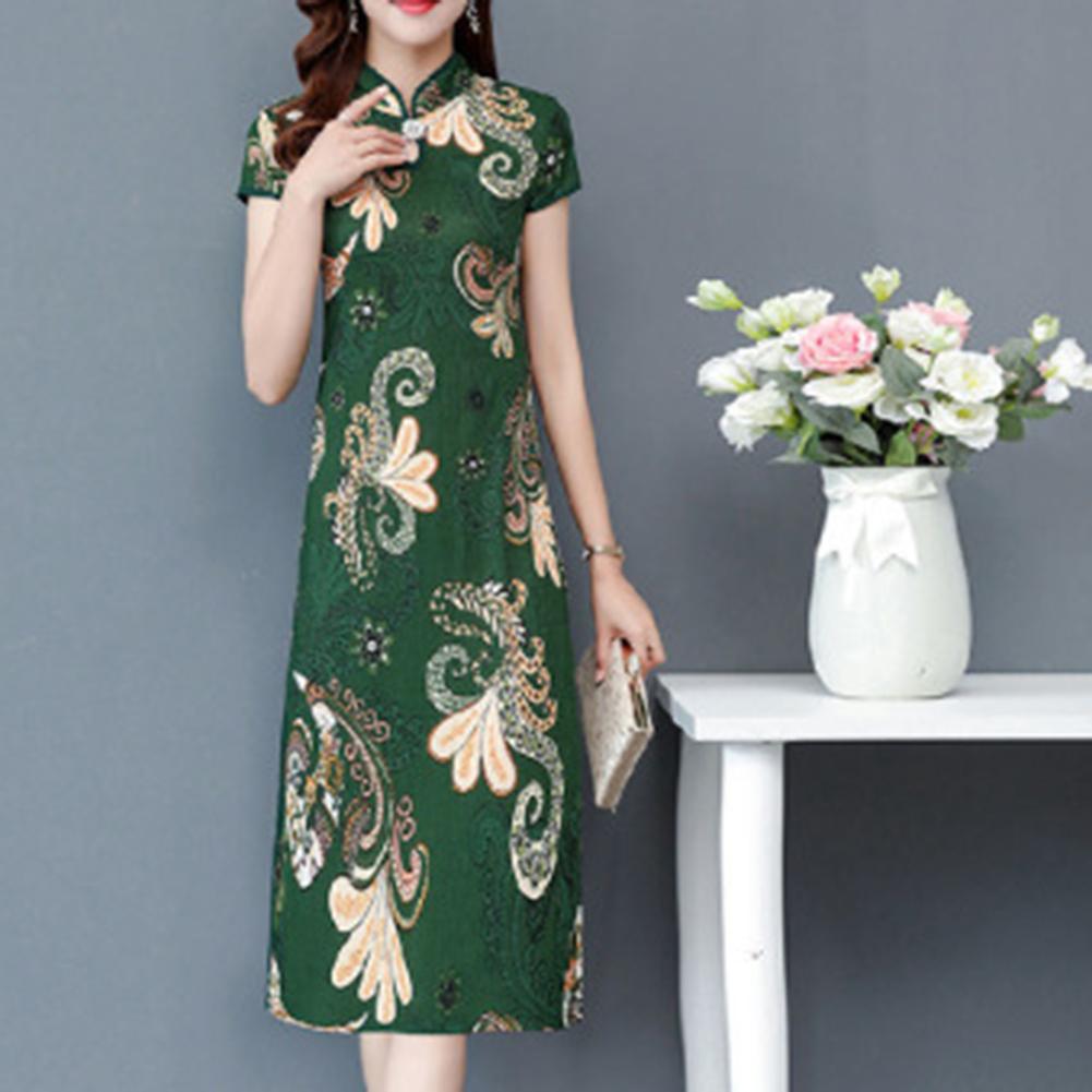 Chinese Qipao Long Dress Chinese Style Flower Printed M-5XL