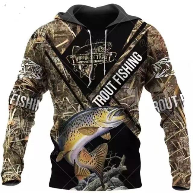 Sweat à capuche unisexe avec impression numérique 3D Motif pêcheur Luya pull de sport d'extérieur