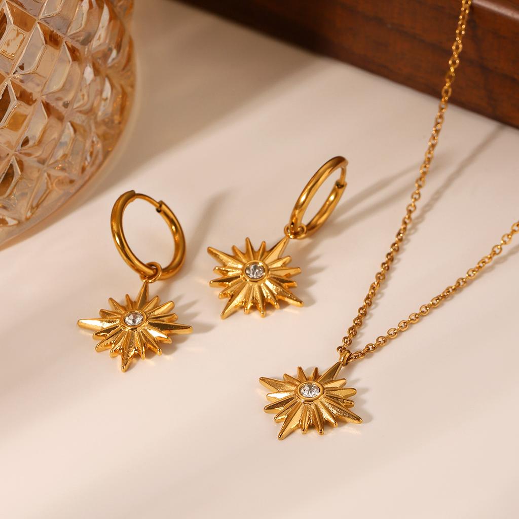 Stylish Titanium Steel Diamond Eight Point Star Necklace And Earrings Set For Women Fashion Jewelry
