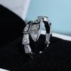 Korean Version Snake Bone Ring Half Circle with Diamond Opening Spring Full Diamond Snake Head Ring Jewelry