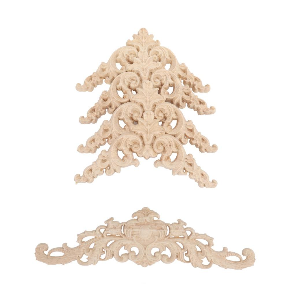 5Pcs 8cm Wood Appliques Onlays Hand Carved Corner Onlay Applique For Cabinet Door