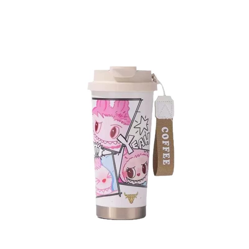 304 Stainless Steel Thermos Cup Cartoon Pattern Portable Lily of The Valley Cup Girls High Value with Straw