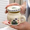 Cat Ceramic Cup with Lid Mug Girl Cute Literary Milk White Small Drinking Water Cup Office Worker Coffee Cup