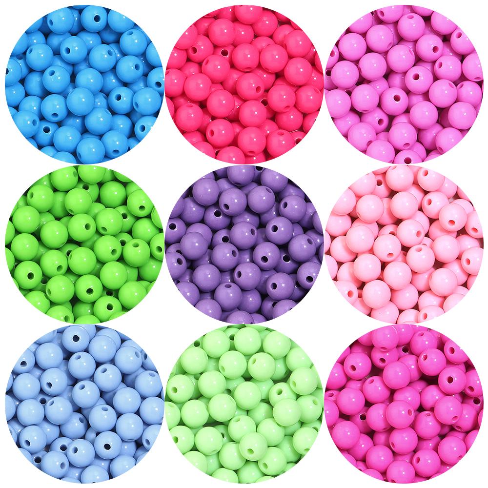 50-100Pcs/Lot 6-12mm Solid Color Round Acrylic Beads Loose Spacer Beads For DIY Keychains Decoration Handmade Crafts Accessories