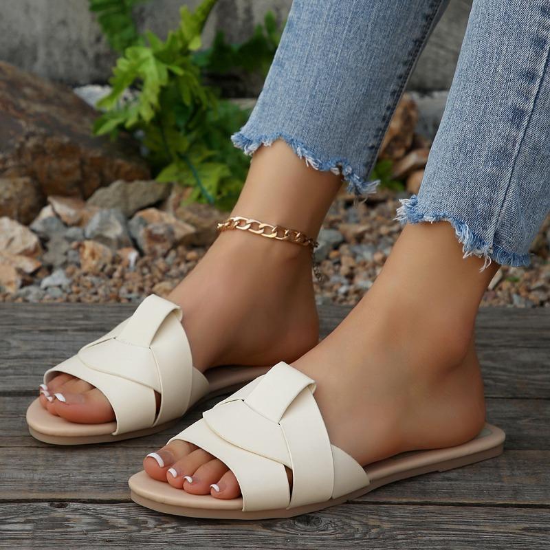 2025 New Summer Designer Woman Flat New Slippers Woven with Comfortable Women's Shoes Casual Bottom Slippers Women's Shoes