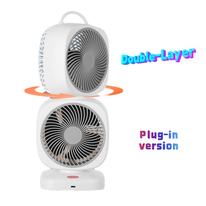 Neuer tragbarer kleiner Ventilator, doppelköpfiger, rotierender elektrischer Tischventilator, doppelschichtiger Umwälzventilator für den Haushalt