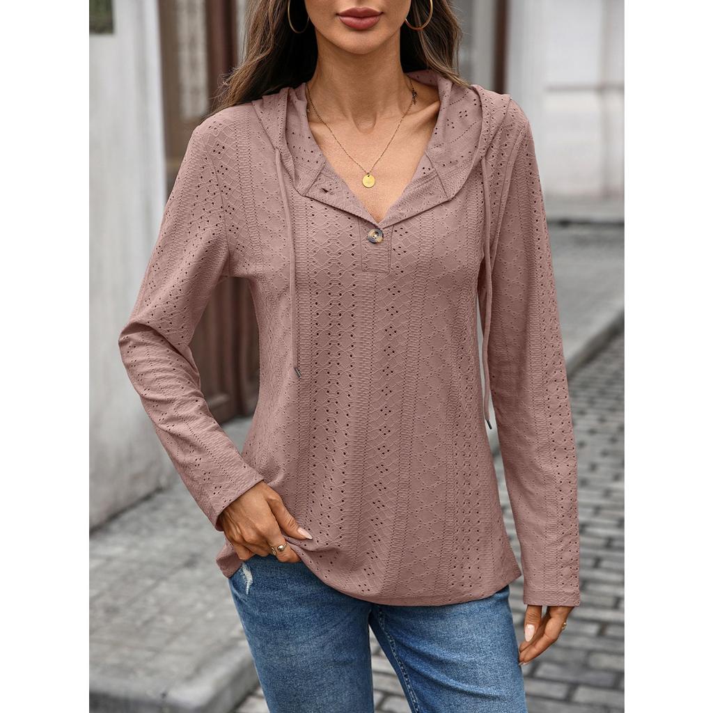 Fall Winter New Women's Solid Color Button Hooded Loose Long Sleeve Sweatshirt Top Leisure Leisure Trade for Europe America