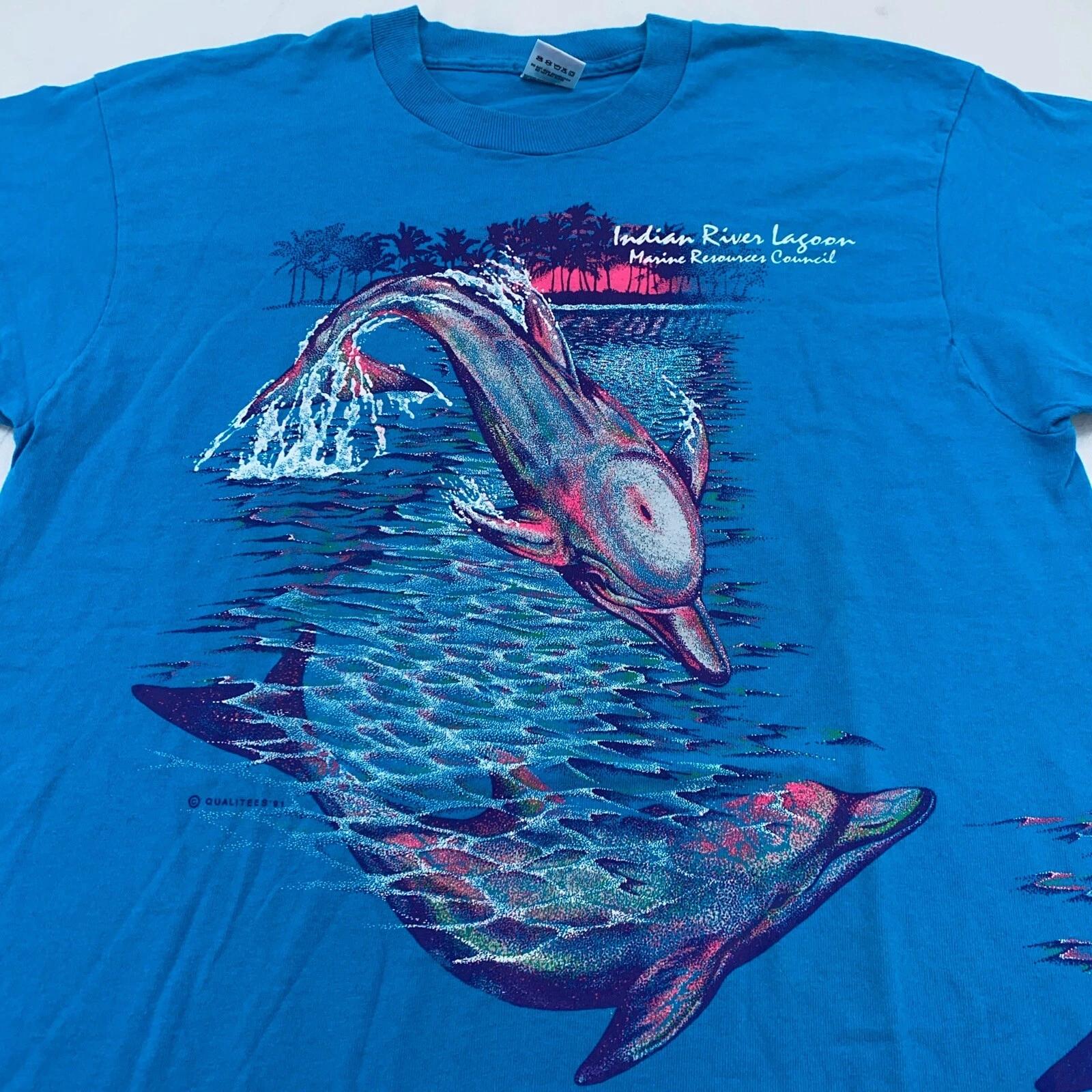 

винтаж 90-х DOLPHIN INDIAN RIVER LAGOON MAINE футболка с принтом wrap-around M/L природа M