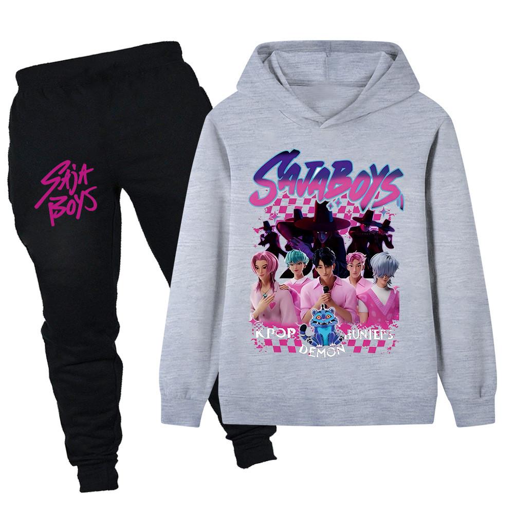 PB1229 Kinder Jungen Mädchen Kpop Mira Zoey Rumi Sajaboys Print Langarm Kapuzenpullover Hose Hosen Kleidung Sets