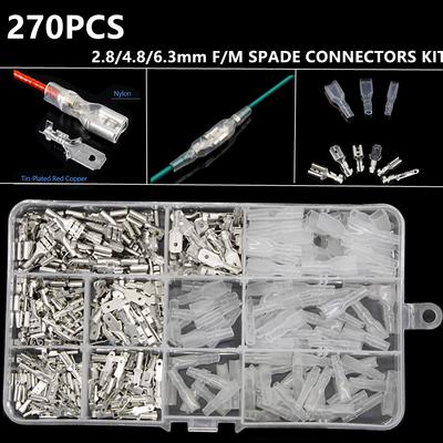 270Pcs 2.8/4.8/6.3mm Insulated Male Female Wire Connector Electrical Wire Crimp Terminals Spade Connectors Assorted Kit