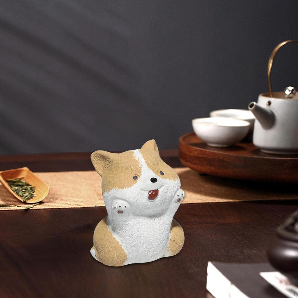 Dog Mini Statue Animal Sculpture Tea Pet Miniature Figurine Tabletop Ornament for Cabinet Bookshelf