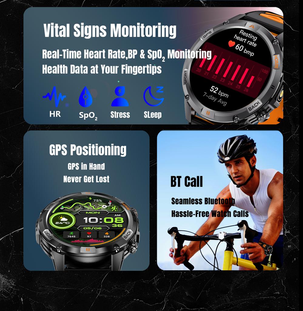 2026 New Adult Outdoor GPS Sport Smart Watch Altimeter Barometer 10ATM Waterproof 580mAh Battery Bluetooth Call Men AMOLED Smartwatch