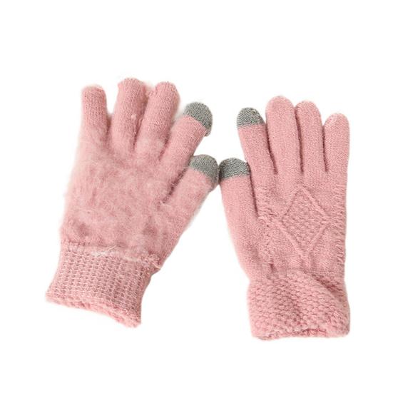 3Pcs/Set Women Winter Hat Scarf Gloves Set Plush Ball Decor Rhombus Texture Knitting Hat