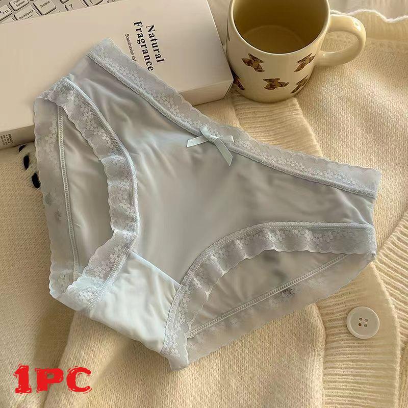 6PCS Seamless Women's Underwear Ice Silk Mid-Waist Breathable Pure Cotton Antibacterial Lace Triangle Mask Pants