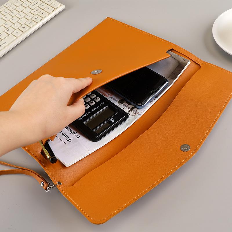 A4 Waterproof PU Leather Briefcase with Snap Closure for Office Documents, Custom Logo Available