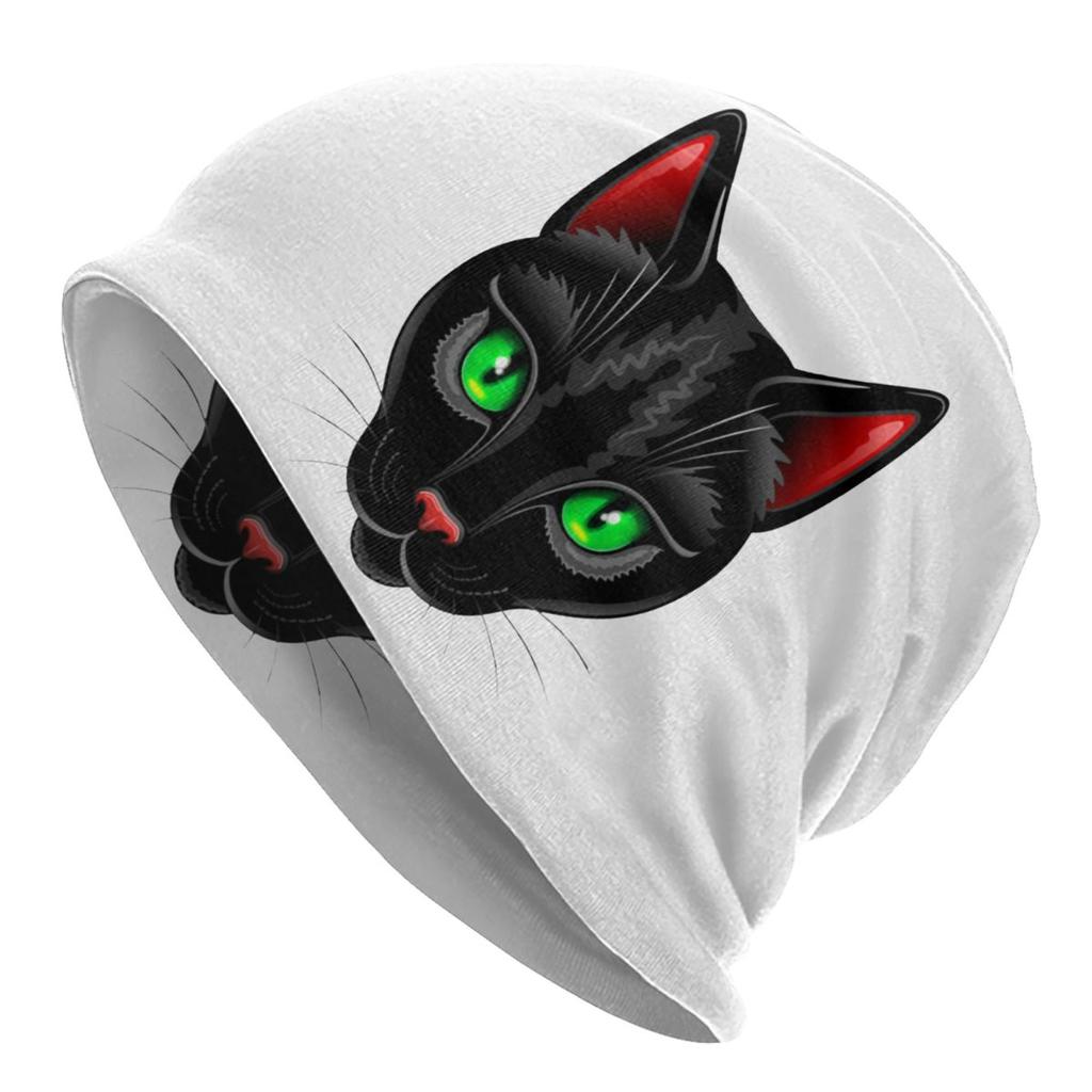 Funny Cartoon Black Cat Skullies Beanies Caps For Unisex Women Unisex Streetwear Winter Warm Knit Hat Adult Bonnet Hats