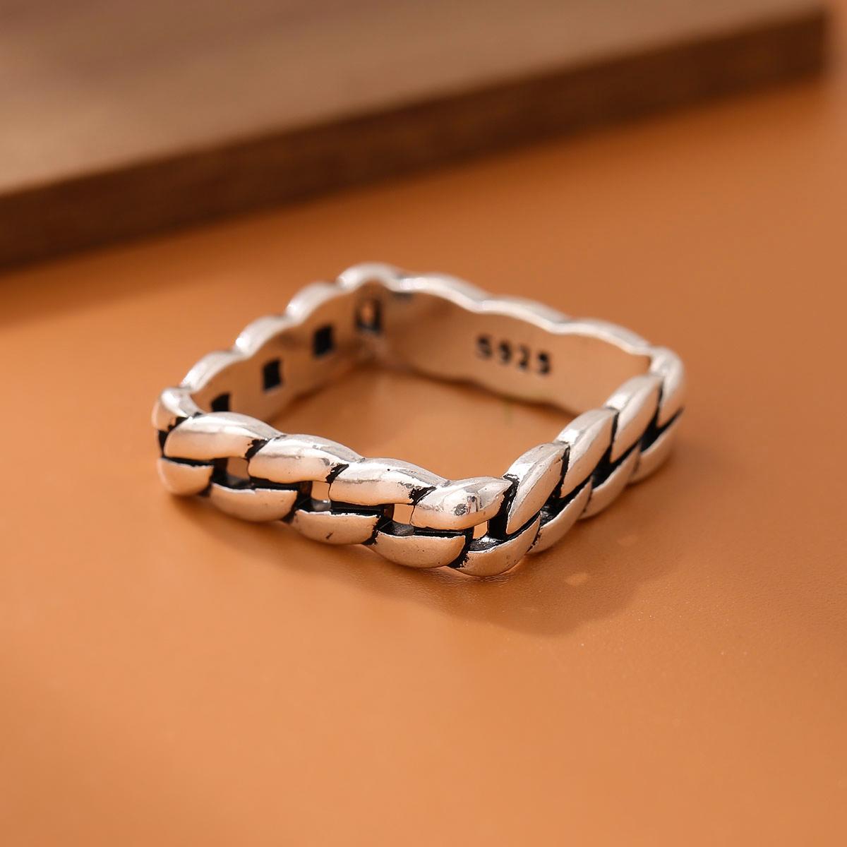 

New Retro Popular Personality Chain Shaped 925 Sterling Silver Jewelry Not Allergic Geometric Twist Exquisite Women Rings R196 серебряный