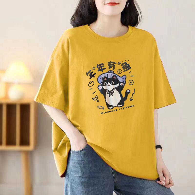 Cotton Ladies Casual Short-sleeved T-shirt Breathable Loose T-shirt Casual Tops