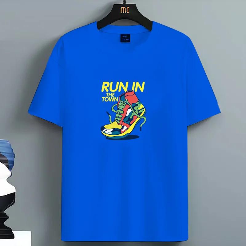 

Mens printed Tshirt 100 cotton shortsleeved simple and fashionable loose street trend pattern highquality Tshirt S