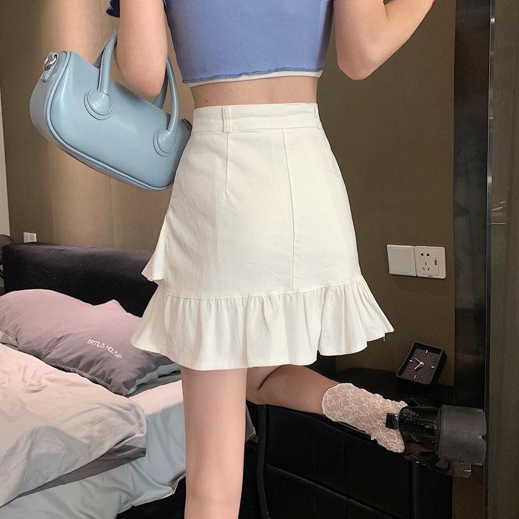 Letnie Mini Spódnice Z Falbankami Damskie Vintage Denim Słodkie Swobodne Gorące Słodkie Dziewczyny Streetwear Spódnica z Wysokim Stanem