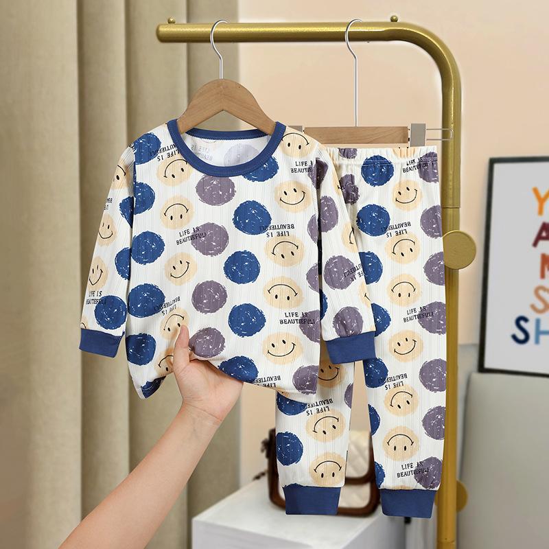 Kids Cotton Thermal Underwear Set Boys Girls Spring Autumn Pajamas Baby Warm Home Wear Long Sleeve Pants Lounge Suit
