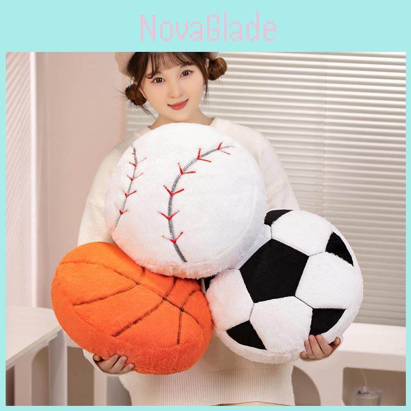 Adorable Realistic Sports Plush Toy Cushion Featuring Football Basketball And Tennis Designs