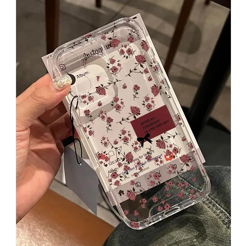 ins tag elegant flower iPhone17Promax mobile phone case transparent application Apple 16 Pro space case 15