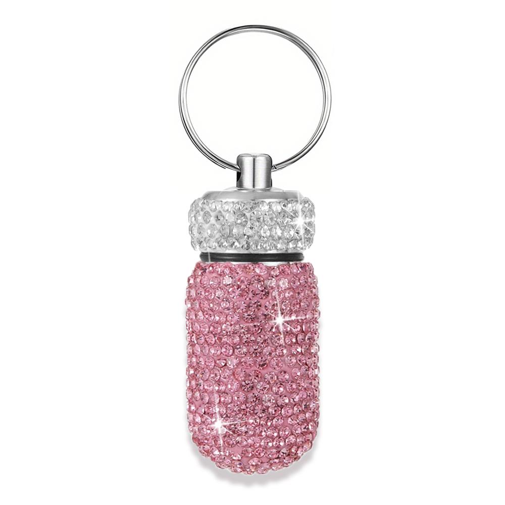 Bling Rhineston Pill Container Portable Pill Bottle Case Waterproof Travel Medicine Box Beautiful Holder Storage with Keychain