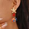Colorful Ceramic Fish Drop Earrings for Women Starfish Stone Beaded Cartoon Beach Style Summer Jewelry Accessories