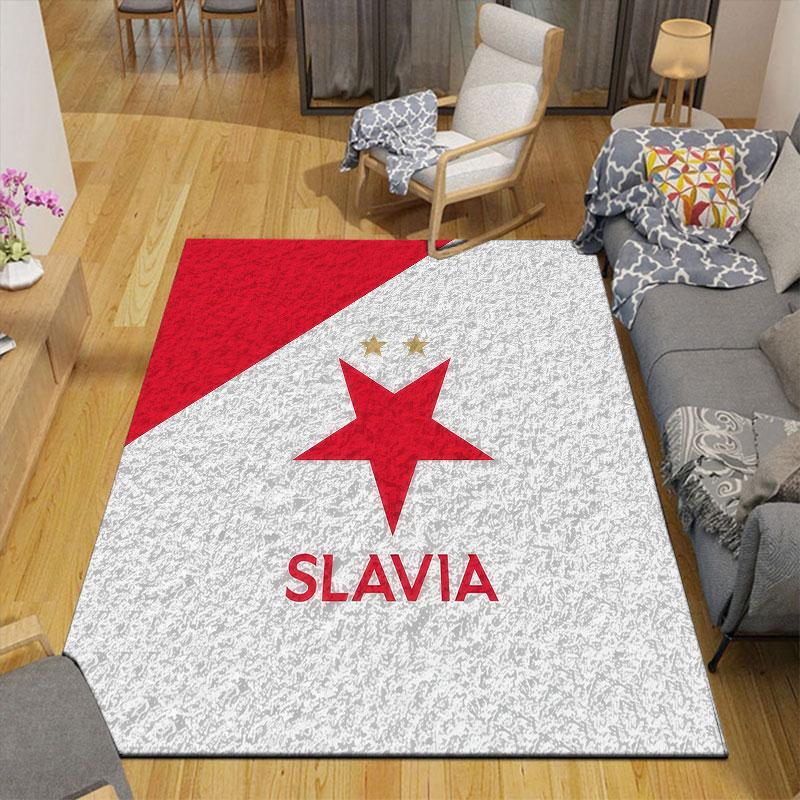 SK Slavia Praha Art Flannel Printed Carpet, Home Sofa Decoration for Living Room & Bedroom, Non‑Slip Play Flannel Floor Mat for Game Room