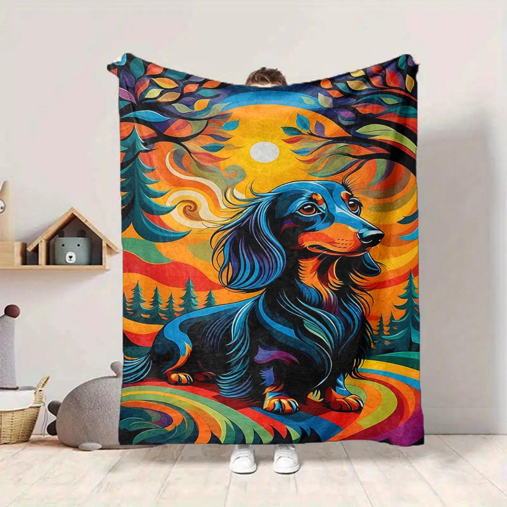 1PC Dachshund Art Print Blanket, Throw For Sofa, Bed, Travel, Camping, Livingroom, And Bed, Printing Blanket With Soft And Warm Fabric yy250918158