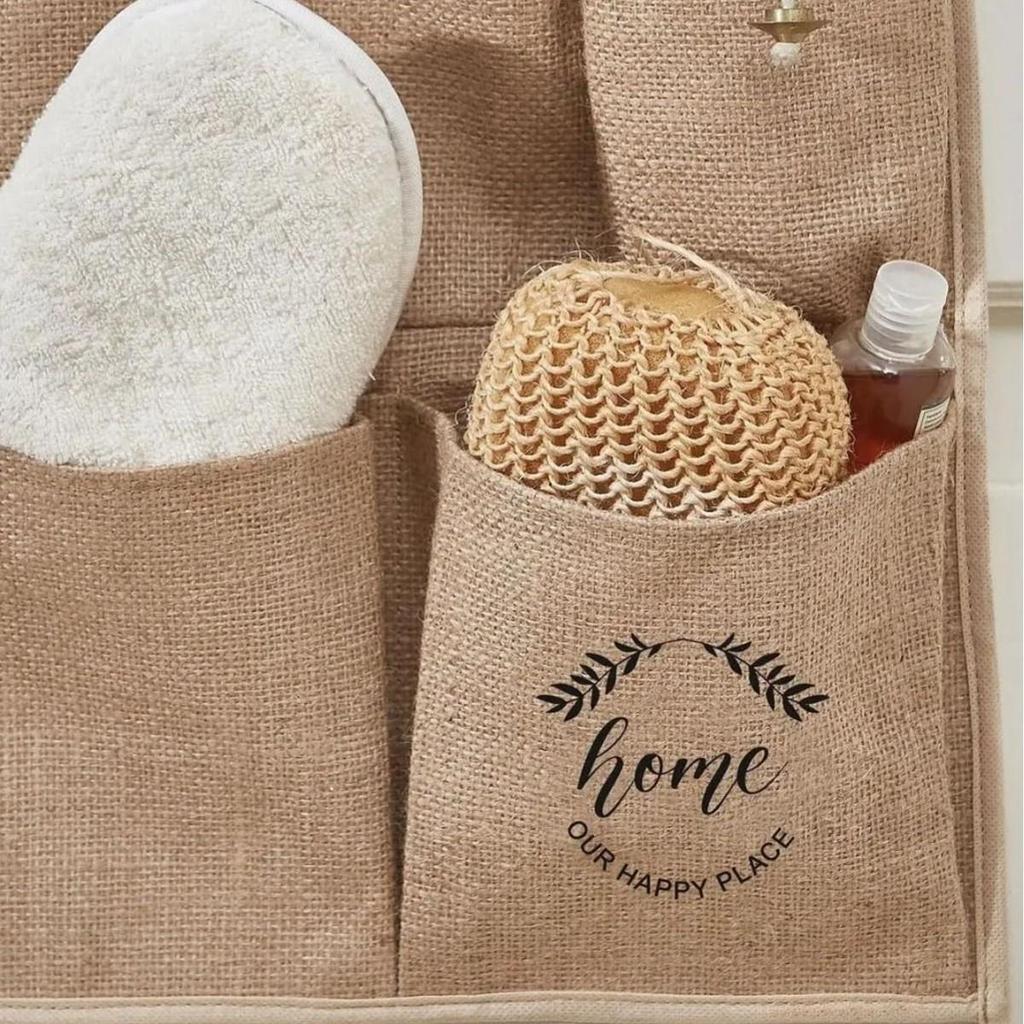 Jute 5 Pocket Multi-Purpose Hanging Wall Type Cabinet Bathroom Kitchen Organizer 35x45