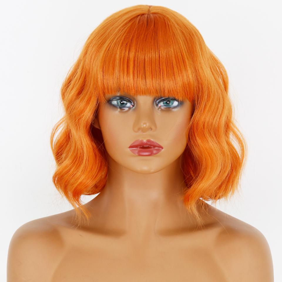 MERISIHAIR Short Wavy Wig with Bangs Synthetic Fiber Water Wave Ombre Light Blonde Wig for Women Daily Wear Cosplay