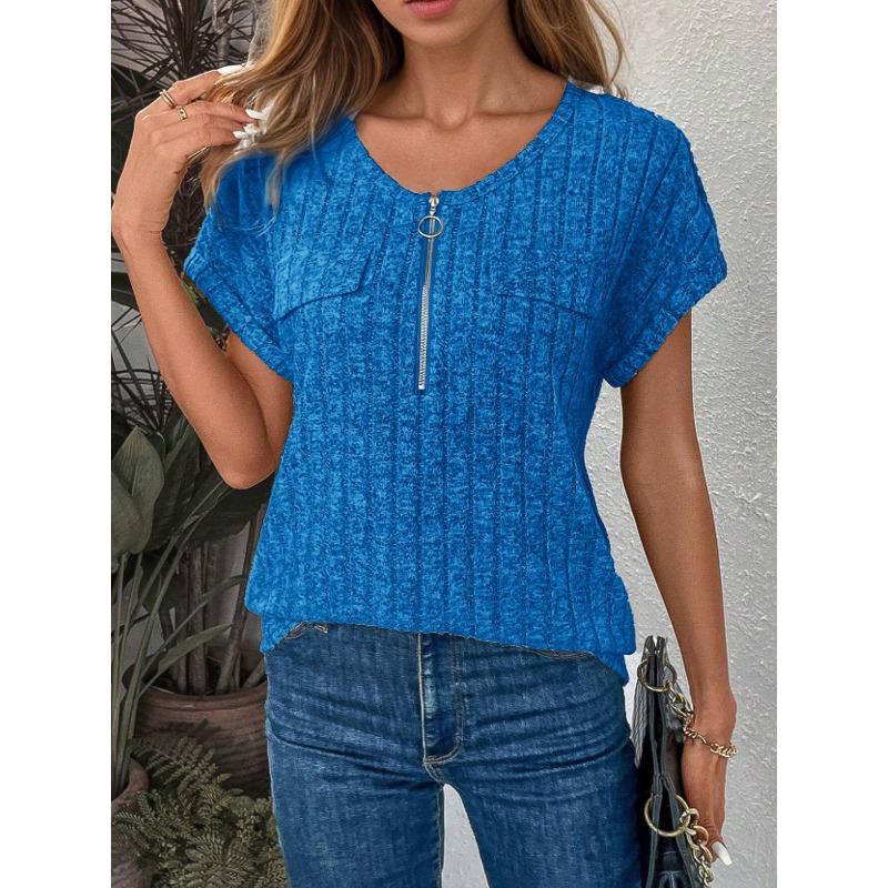 BITCED Women's Fashion Casual Solid Color Print Short Sleeve O-Neck Blouses & Shirts