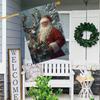 1pc, Christmas Wreath Santa Claus and Reindeerdouble-sided Garden Flag Yard Decoration, Outdoor Decoration, Lawn Decoration, Flag Only
