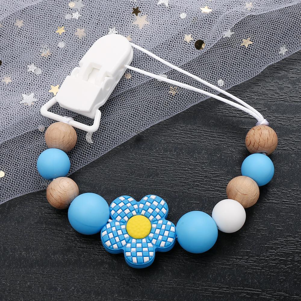 New Baby Pacifier Clips Silicone Flower Beads Baby Pacifier Chain Teether Teething Toys Dummy Clip Holder Chain Clip Baby Gifts