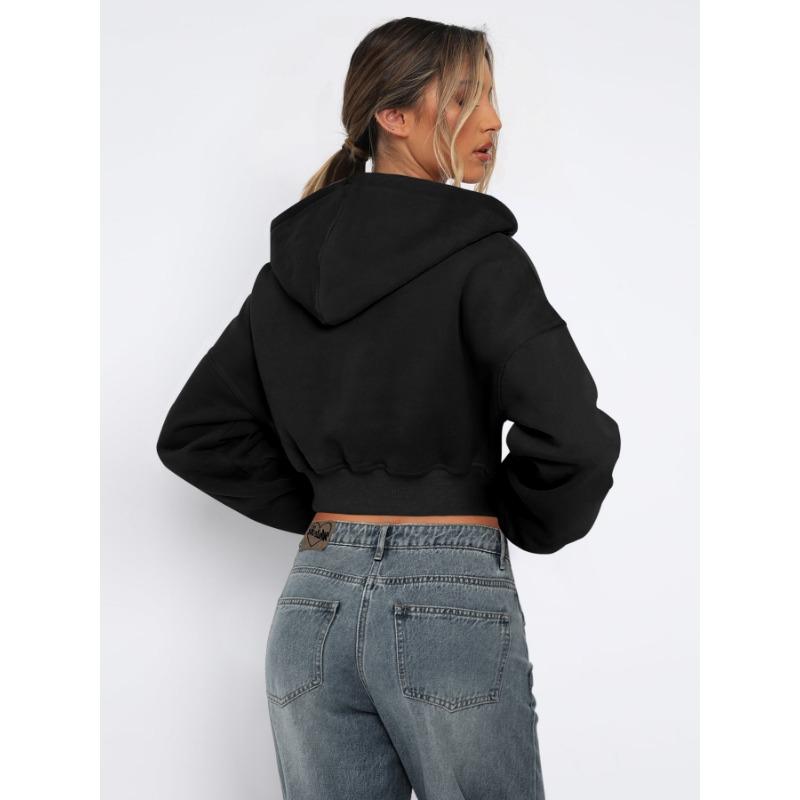 New street European and American style long-sleeved blouse zipper cardigan, temperament all-match hooded sweater casual jacket women