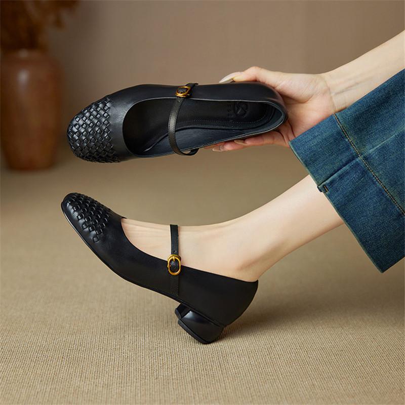 Fashion New Spring/autumn Genuine Leather Women Shoes Round Toe Shoes for Women Fashion Retro Mary Jane Shoes Low Heels Women Pumps