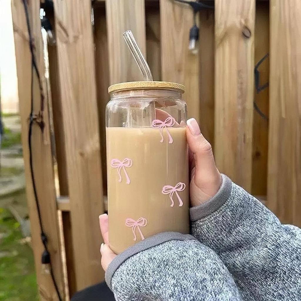 Hot-Selling 16oz Borosilicate Glass Coffee Cup with Bamboo Lid and Straw