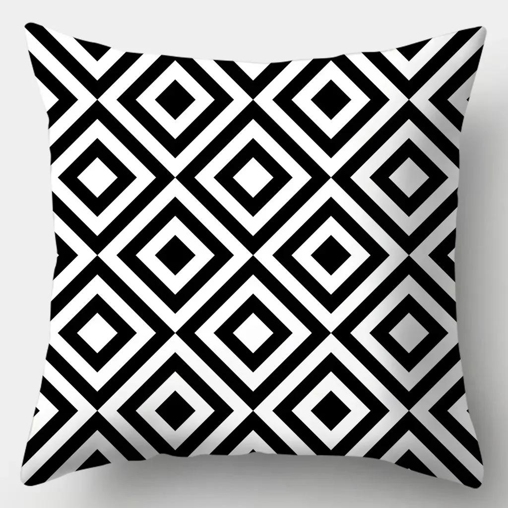 Heimdekoration Schwarz-Weiß-Serie Bedruckte Kissenhülle Quadratisch Sofa Einfache Kissenhülle ,