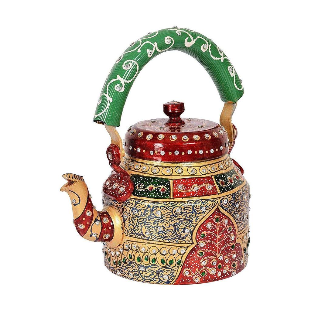 Hand Painted Designer Aluminium Kettle for Tea/Coffee, Home Decor. Capacity 1 Liter, Size 8.5"X5.5"X8.5"