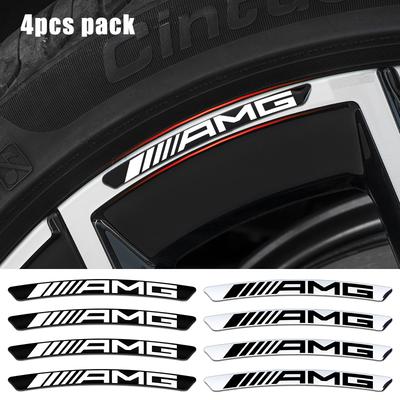 WUGL8 4Pcs Wheel Hub Stickers Wheel Rims Aluminium Decoration Strips For Mercedes Benz AMG GLC GLA GLB GLE GLS CLA W204 W205 W169 W176