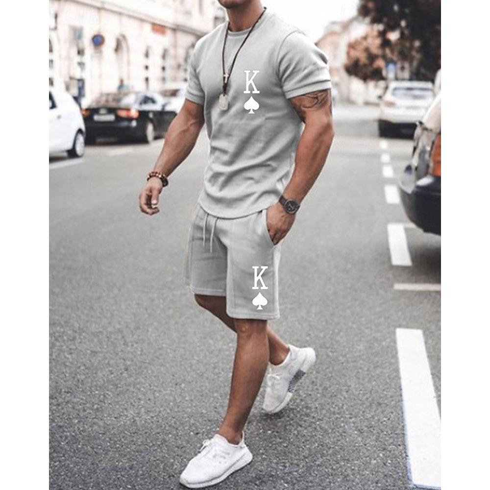 Men's T-shirt Set 2-piece T-shirt and Shorts Set Summer Fashion Casual 2-piece Men's T-shirt Set