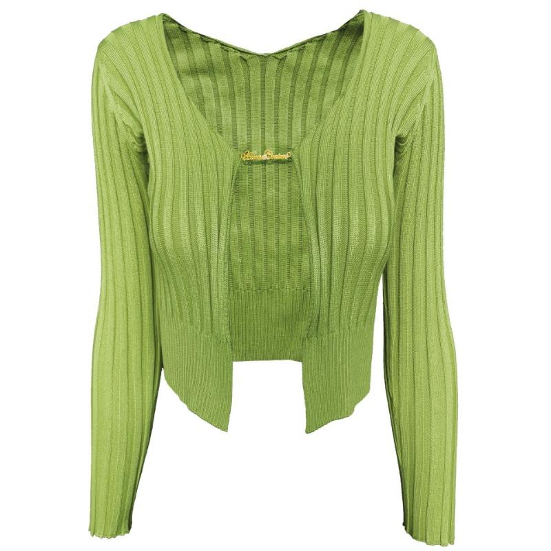 Pulover tricotat tricotat cu mânecă lungă, sexy, de toamnă și iarnă, cu etichetă aurie în V adânc