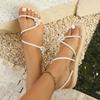 Fashion Shoes for Women 2024 New Fishnet Woven Women's Sandals Casual Lace Up Flat Beach Sandals Large Size Fashion Summer Female Shoes